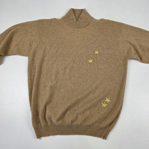 Gentry‎ Portofino Sweater Womens Large Tan 100% Cashmere Embroidered Stars Italy - Picture 2 of 13